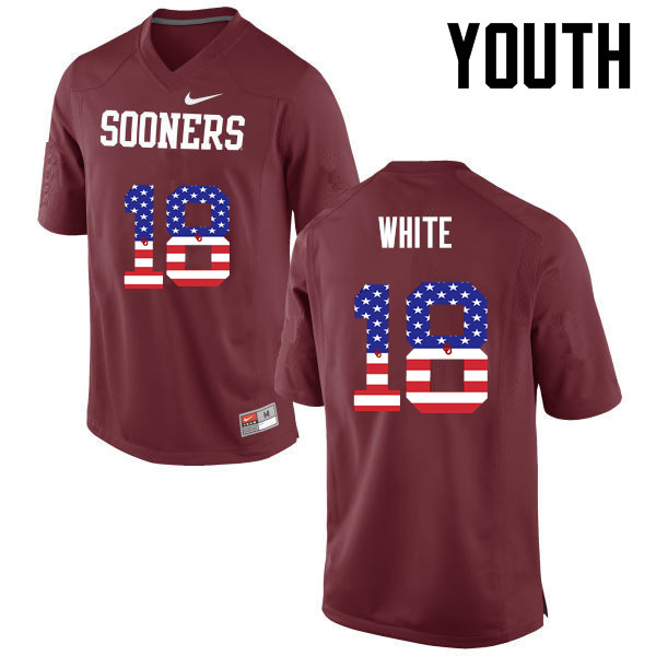 Youth Oklahoma Sooners #18 Jason White College Football USA Flag Fashion Jerseys-Crimson - Click Image to Close